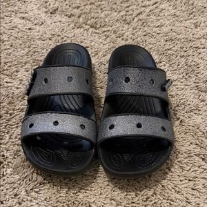 CROCS Women Sparkle Slide Sandals - Black and Silver